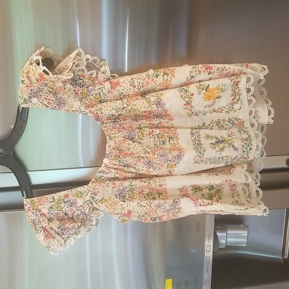 💕FARM RIO💕 Delicate Forest Scarves Blouse ~ Micro Floral Print Small NWT - Picture 13 of 16